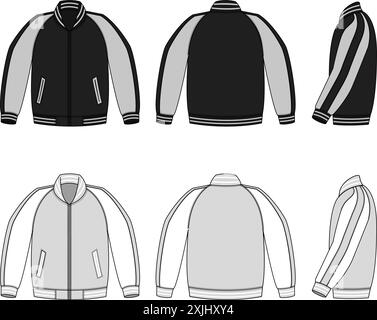 Satin baseball jacket ( satin college jacket ) vector template illustration set Stock Vector