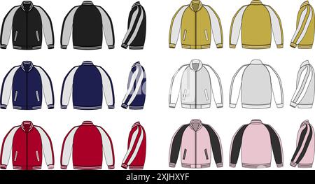 Satin baseball jacket ( satin college jacket ) vector template illustration set Stock Vector