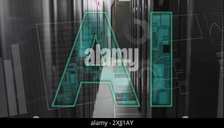 Image of ai text and data processing over computer servers Stock Photo