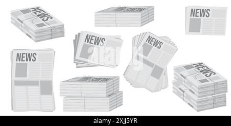 Pile of newspapers on white background. Stack of newspapers. Paper waste Stock Vector