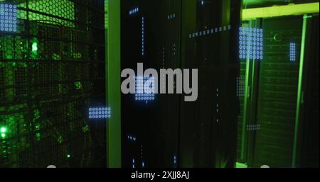 Image of circuit board and data processing over computer servers. Global business, connections, computing and data processing concept digitally genera Stock Photo