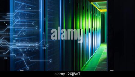 Image of circuit board and data processing over computer servers Stock Photo