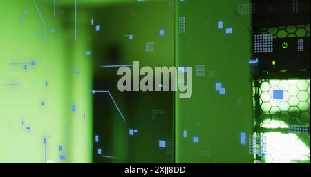 Image of circuit board and data processing over computer servers Stock Photo