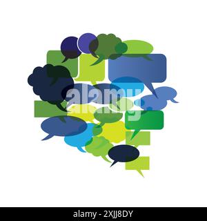 Big Speech Bubble Made From Small Bubbles - Template with Retro Style Colors, Shades of Blue and Green - Design Isolated on White Background - Illustr Stock Vector