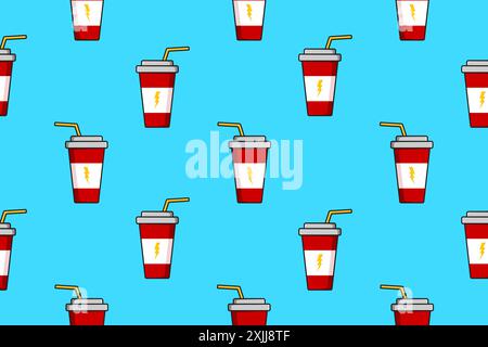 Cartoon glass with a drink. Seamless vector pattern. Stock Vector
