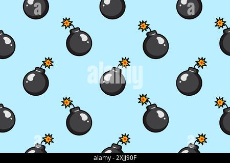Cartoon bomb. Seamless vector pattern. Stock Vector