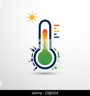 Global Warming, Climate Change, Ecological Problems and Solutions - Green Energy vs Highly Polluting Obsolete Power Generation - Flat Vector Design Co Stock Vector
