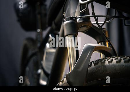 Close Up of Mountain Bike Suspension Fork Stock Photo