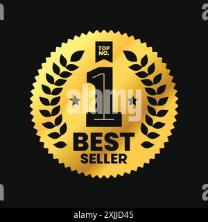 Top No. 1 Best seller badge with rosette logo design. Vector label isolated for icon, insigna, seal, tag, sign, seal, symbol, stamp, sticker, emblem Stock Vector