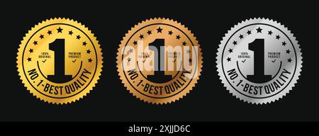 No. 1 Best Quality label, circle with silhouette of number 1 vector label in gold, bronze and silver. suitable for icon, logo, sticker, seal, badge Stock Vector