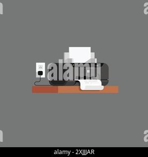Printer and scanner on shelf. Vector illustration in flat style. Stock Vector