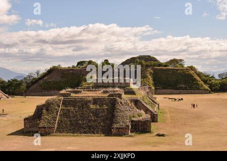 View of old ruins of archaeological zone of Monte AlbÃ¡n Oaxaca Stock Photo