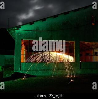 Long exposure photograph of neon Stock Photo