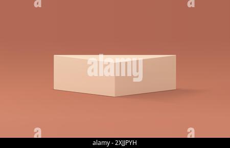 Beige 3d podium neutral triangle pedestal modern geometric shape realistic vector illustration. Trendy rendering triangular display geometry pastel fo Stock Vector