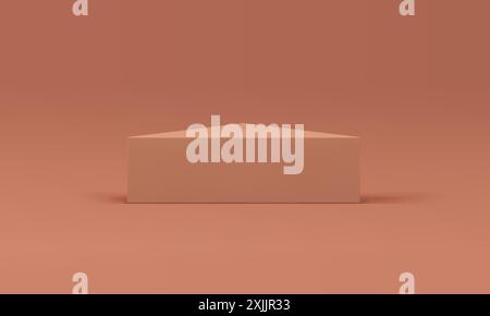 3d podium brown triangle pedestal mock up for cosmetic product show presentation realistic vector illustration. Beige neutral triangular geometric pla Stock Vector