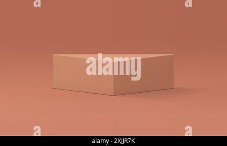 3d triangle podium brown pedestal modern showroom for product presentation realistic vector illustration. Beige triangular showcase display abstract g Stock Vector