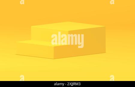 Yellow 3d stairs podium with steps geometric stand at light studio background realistic vector illustration. Staircase level pedestal isometric stage Stock Vector