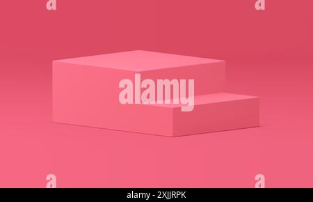 3d podium pink staircase with steps elegant isometric platform realistic vector illustration. Stairs pedestal display for feminine product advertising Stock Vector