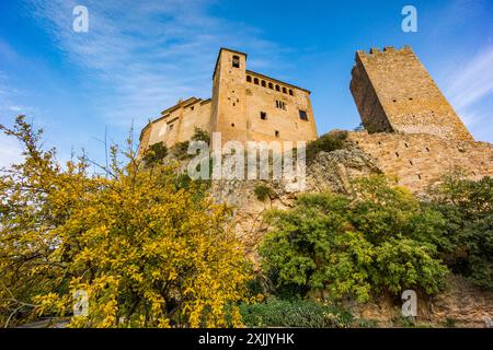 Collegiate church-castle of Santa María la Mayor, 9th century by Jalaf ibn Rasid, Alquézar, Somontano region, Huesca Province, Aragon, Spain. Stock Photo