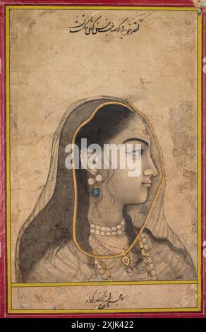 Head of a Beauty, c. 1750. India, Mughal school, 18th century Stock Photo