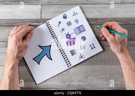 Machine learning concept drawn on a notepad Stock Photo