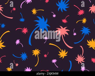 Colorful palm trees seamless pattern.  Summer time, wallpaper with tropical palm trees pattern. Design for covers, wallpapers, banners and promotional Stock Vector