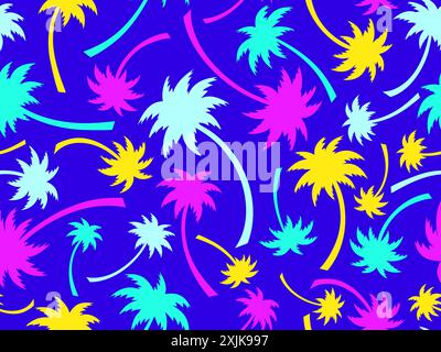 Seamless pattern with colorful palm trees. Summer time, wallpaper with tropical palm trees pattern. Design for printing t-shirts, banners and promotio Stock Vector