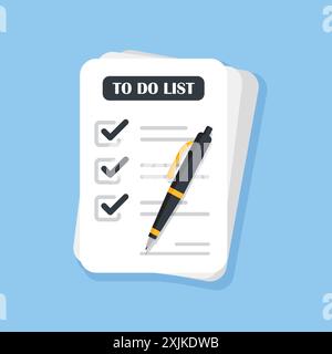 To do list or planning icon in flat style. Paper sheet with clipboard vector illustration on isolated background. Checkbox plan sign business concept. Stock Vector