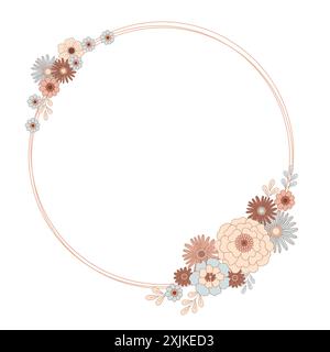 Retro flowers composition. Vintage frame. Flower wedding invitation card on white background. Floral wreath Stock Vector