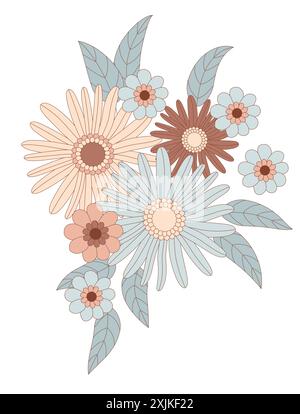 Retro flowers composition. Daisy flower wedding invitation card Stock Vector