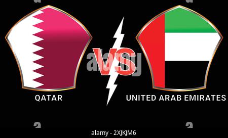 Qatar vs United Arab Emirates Soccer football match with Black Background and Versus Flags Stock Vector