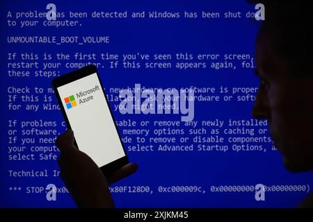 The Microsoft Azure is being displayed on a smartphone in this photo illustration.Taken in Brussels, Belgium. On July 19, 2024. (Jonathan Raa / Sipa USA) *** Strictly for editorial news purposes only *** Stock Photo