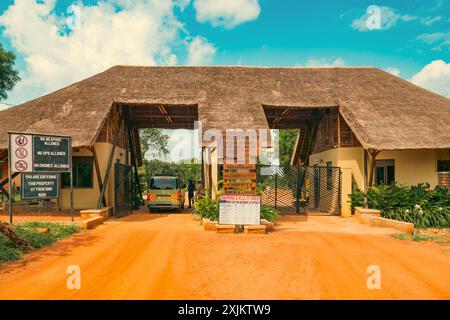 View of the Entrance Gate of the Ziwa Rhino Sanctuary in Uganda Stock Photo