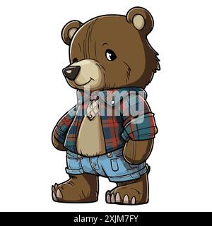 Bear Full Body Plaid Cartoon Vector Stock Vector