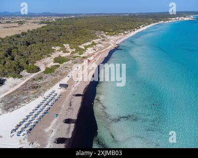 Sa Rapita beach aerial view, Campos, Majorca, Balearic Islands, Spain Stock Photo