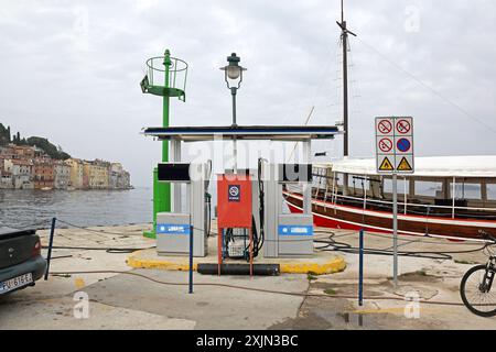 Rovinj, Croatia - October 16, 2014: Marine Fuelling Station For Boats Yachts and Fishing Vessels at Harbour Adriatic Sea. Stock Photo