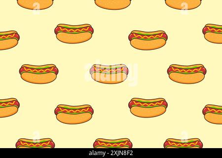 Cartoon hot dog. Seamless vector pattern. Stock Vector