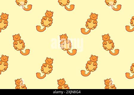 Cartoon sleeping red cat. Seamless vector pattern. Stock Vector