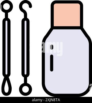 Face skin cleaning tools color icon set. Stainless steel blackhead acne remover pimple loop, spoon simple sign. Problem face care and beauty devices. Stock Vector