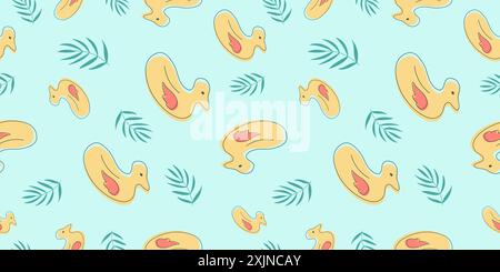 Seamless pattern with summer elements on blue background for fabric, drawing labels, print on t-shirt, wallpaper of children's room, vacation, holiday Stock Vector