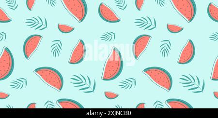 Seamless pattern with summer elements on blue background for fabric, drawing labels, print on t-shirt, wallpaper of children's room, vacation, holiday Stock Vector