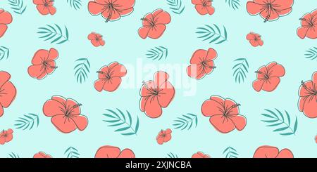 Seamless pattern with summer elements on blue background for fabric, drawing labels, print on t-shirt, wallpaper of children's room, vacation, holiday Stock Vector