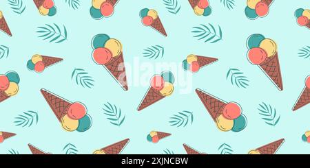 Seamless pattern with summer elements on blue background for fabric, drawing labels, print on t-shirt, wallpaper of children's room, vacation, holiday Stock Vector