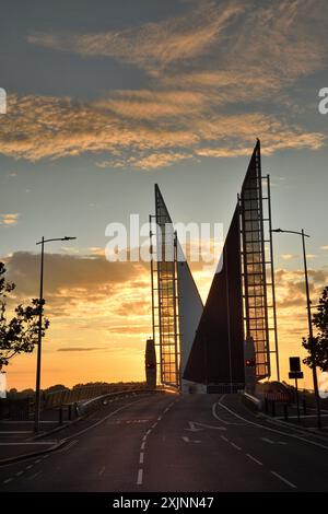 The Twin Sails Bridge also known as The Second Harbour Crossing is a double leaved bascule bridge in Poole, Dorset, England. Stock Photo