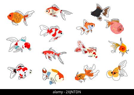 A vector illustration of Fancy Goldfish Icons Stock Vector