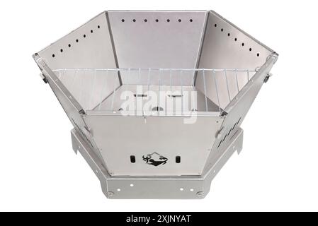 Modern hexagonal metal fire pit Stock Photo