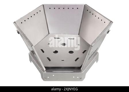 Empty hexagonal metal fire pit Stock Photo