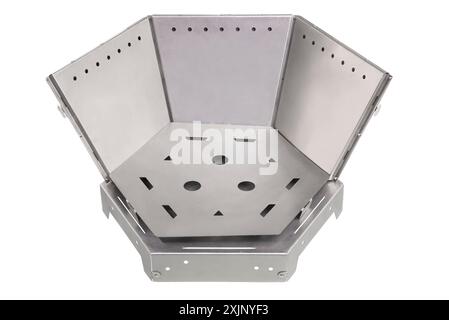 Empty hexagonal metal fire pit Stock Photo