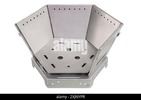 Empty hexagonal metal fire pit Stock Photo