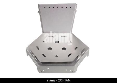 Hexagonal metal fire pit with an open top view. Stock Photo